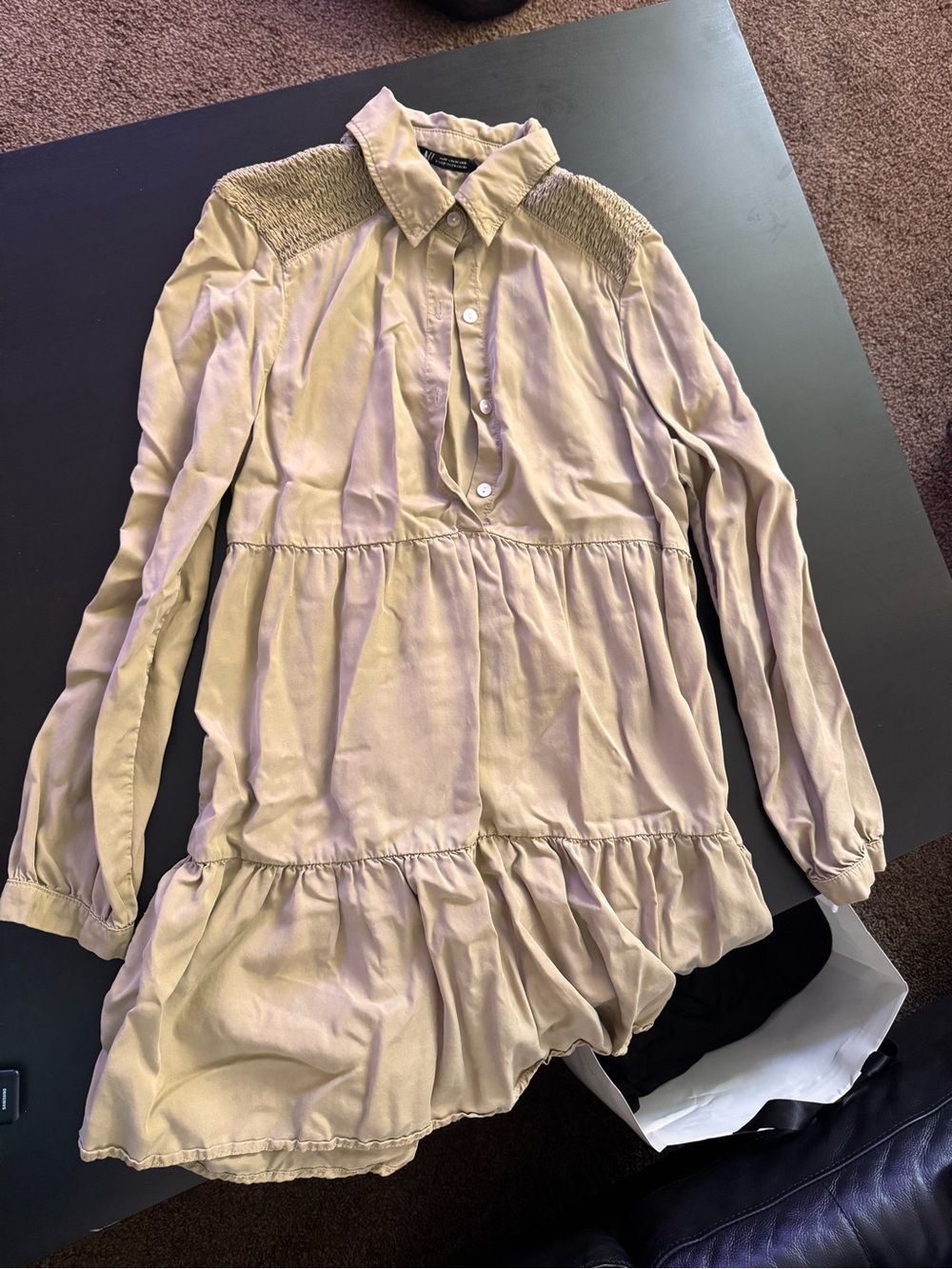 Zara Long-Sleeve Tiered Tunic Dress in light green